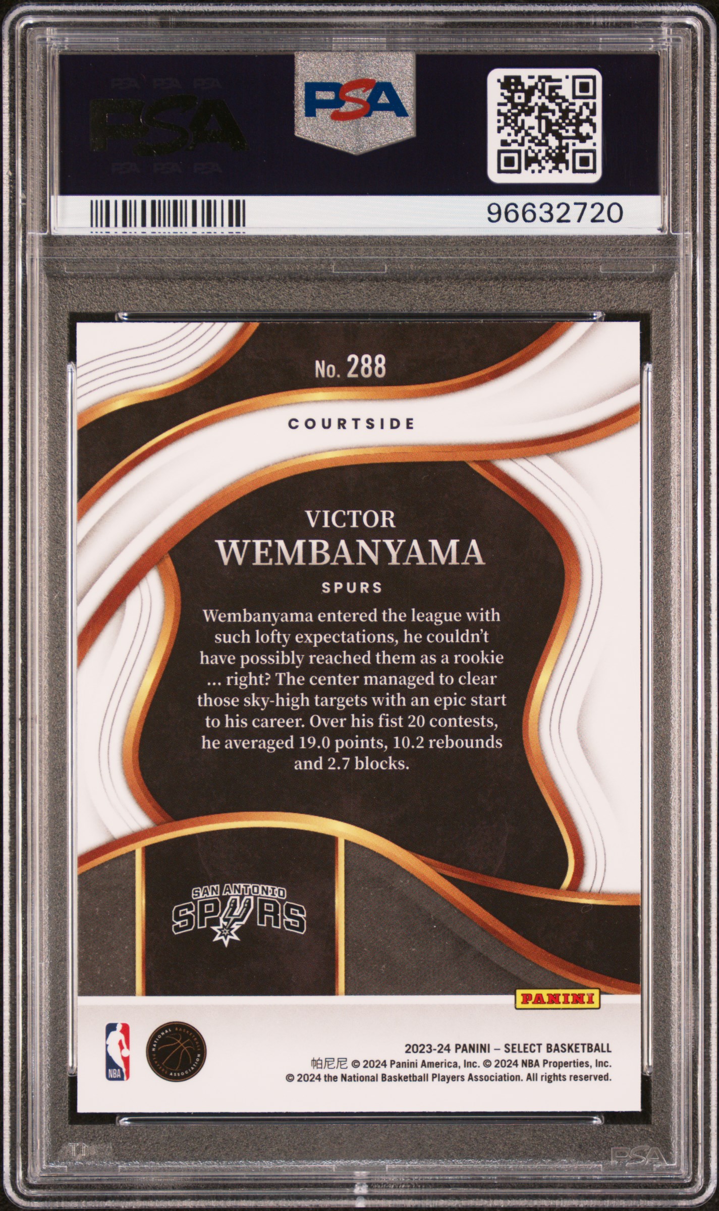 2023 Panini Select Victor Wembanyama #288 (Blue) Gem Mt 10 back