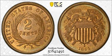 1864 2C Large Motto MS65RB