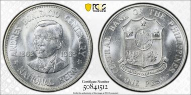 1963 Peso Andres Bonifacio KM-193  Ag MS65