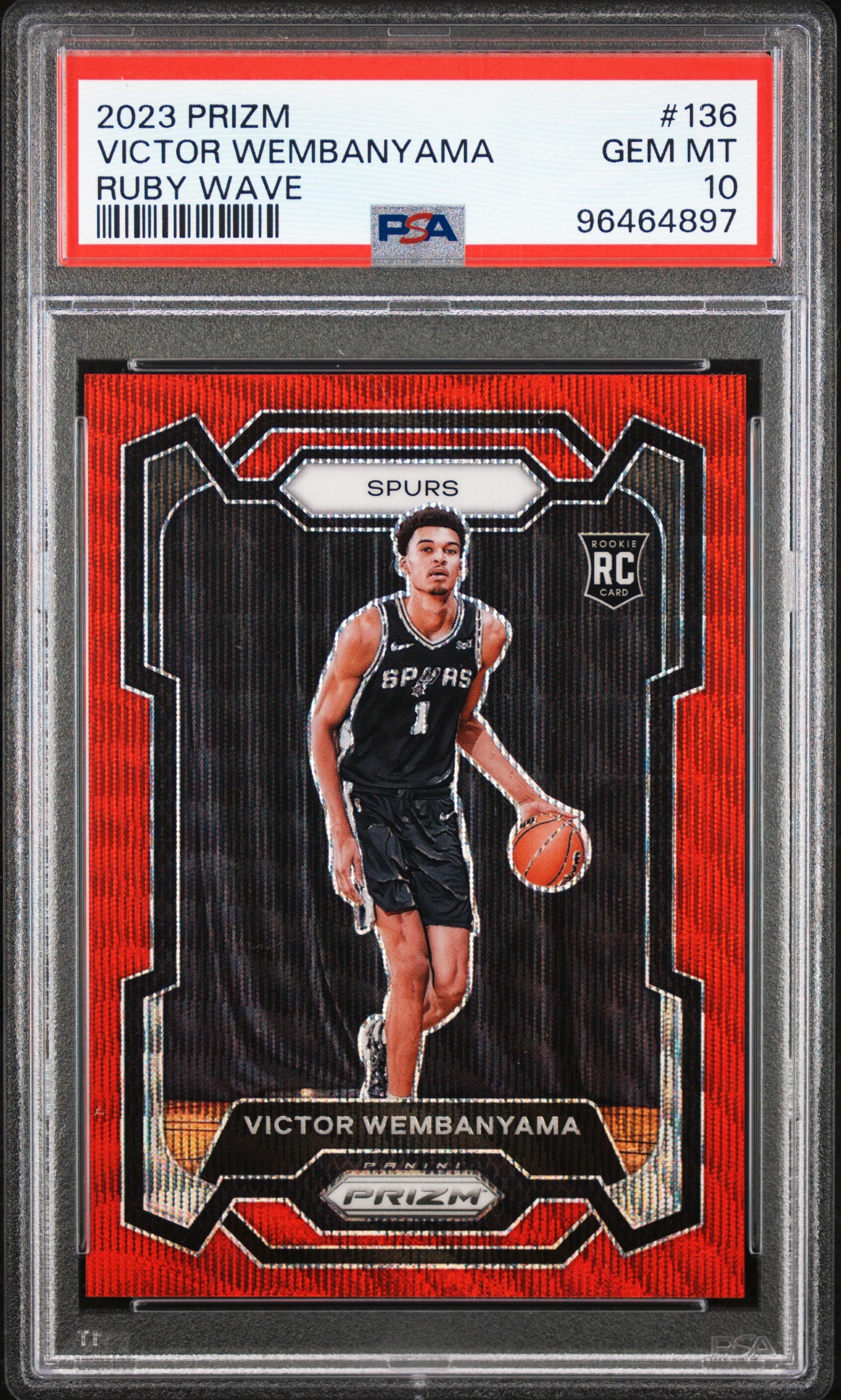 TDuB's 2023 Panini Prizm Victor Wembanyama Ruby Wave #136 PSA 10