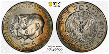 (20th C.) Medal Eisenhower, Kennedy, Johnson Peace and Liberty Ag MS65