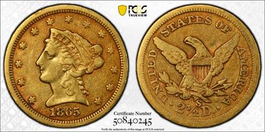 1865-S $2.50 VF30