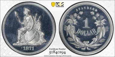 1871 $1 J-1124 PR66CAM