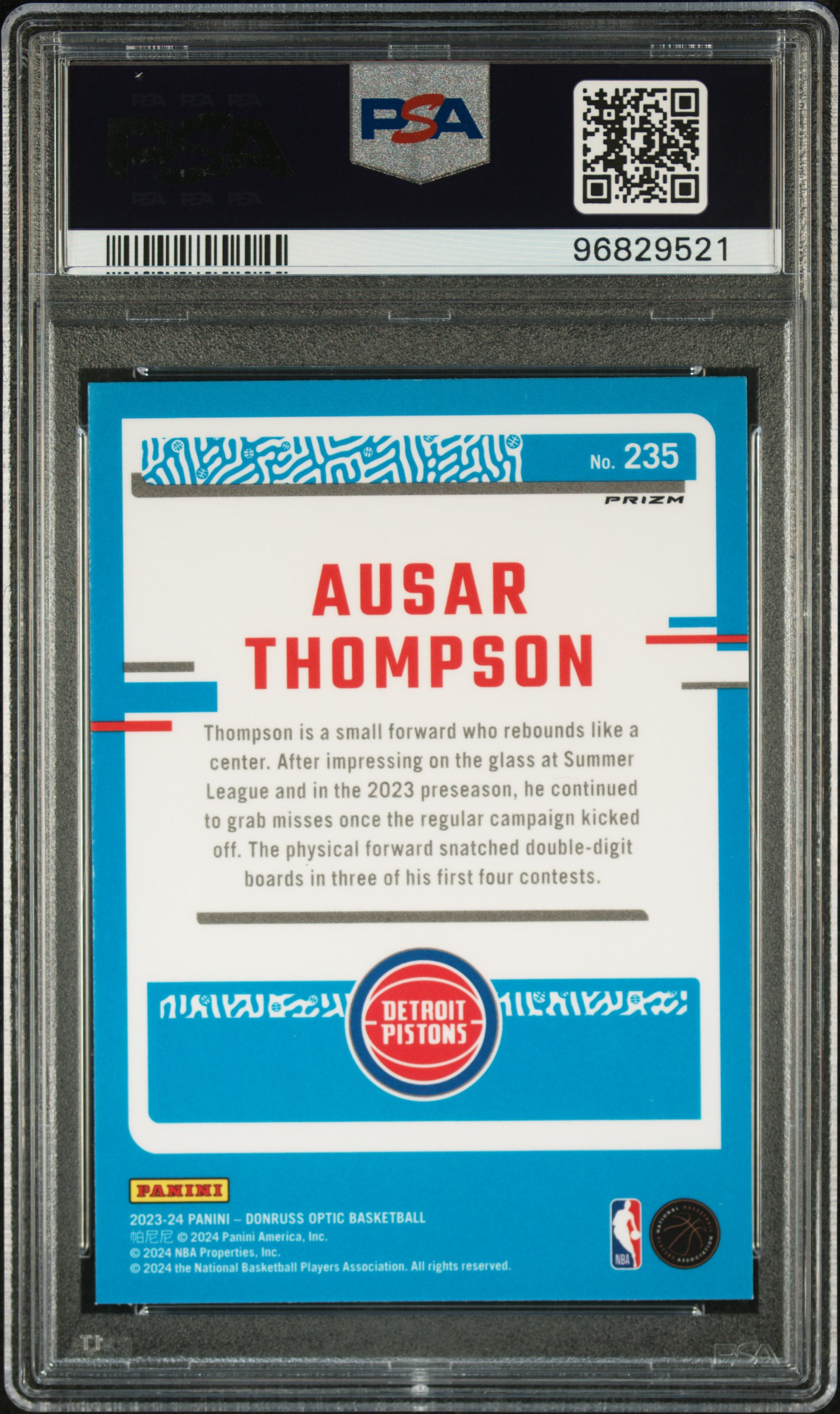2023 Panini Donruss Optic Ausar Thompson #235 (Fast Break Holo) Mint 9 back