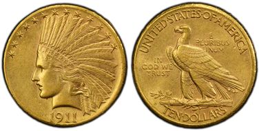 1911-D $10 AU58