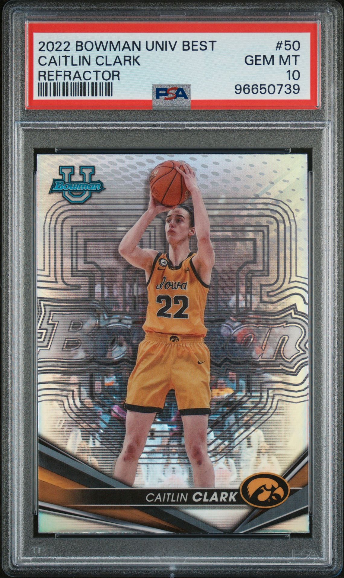 2022 Bowman BOWMAN UNIVERSITY BEST REFRACTOR #50 Caitlin Clark front
