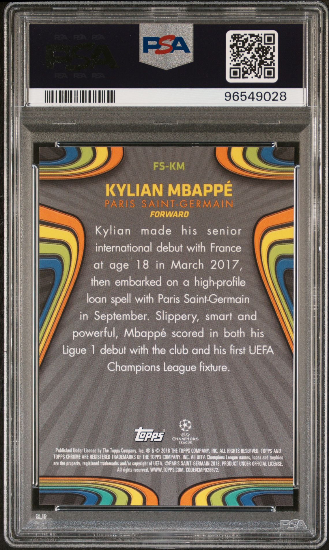 2017 Topps Chrome Uefa Champions League Future Stars Kylian Mbappe #Fs-Km (Future Stars) Mint 9 back