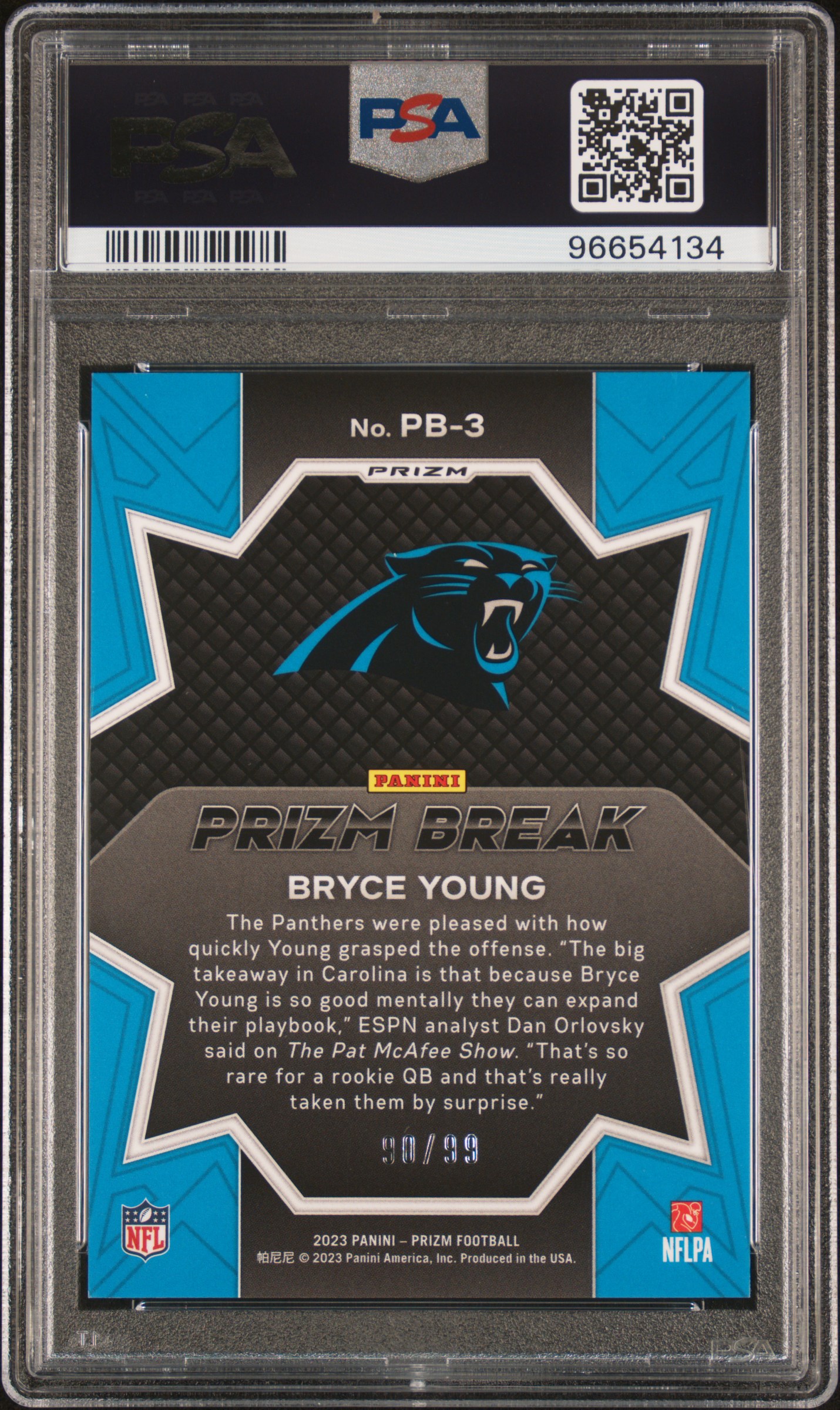 2023 Panini Prizm Prizm Break Bryce Young #Pb3 (Prizm Break-Blue Ice) Gem Mt 10 back