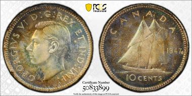 1947 10C Maple Leaf MS65