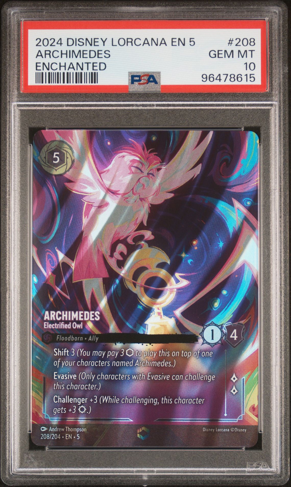 2024 Lorcana DISNEY LORCANA EN 5-SHIMMERING SKIES ENCHANTED #208 Archimedes front
