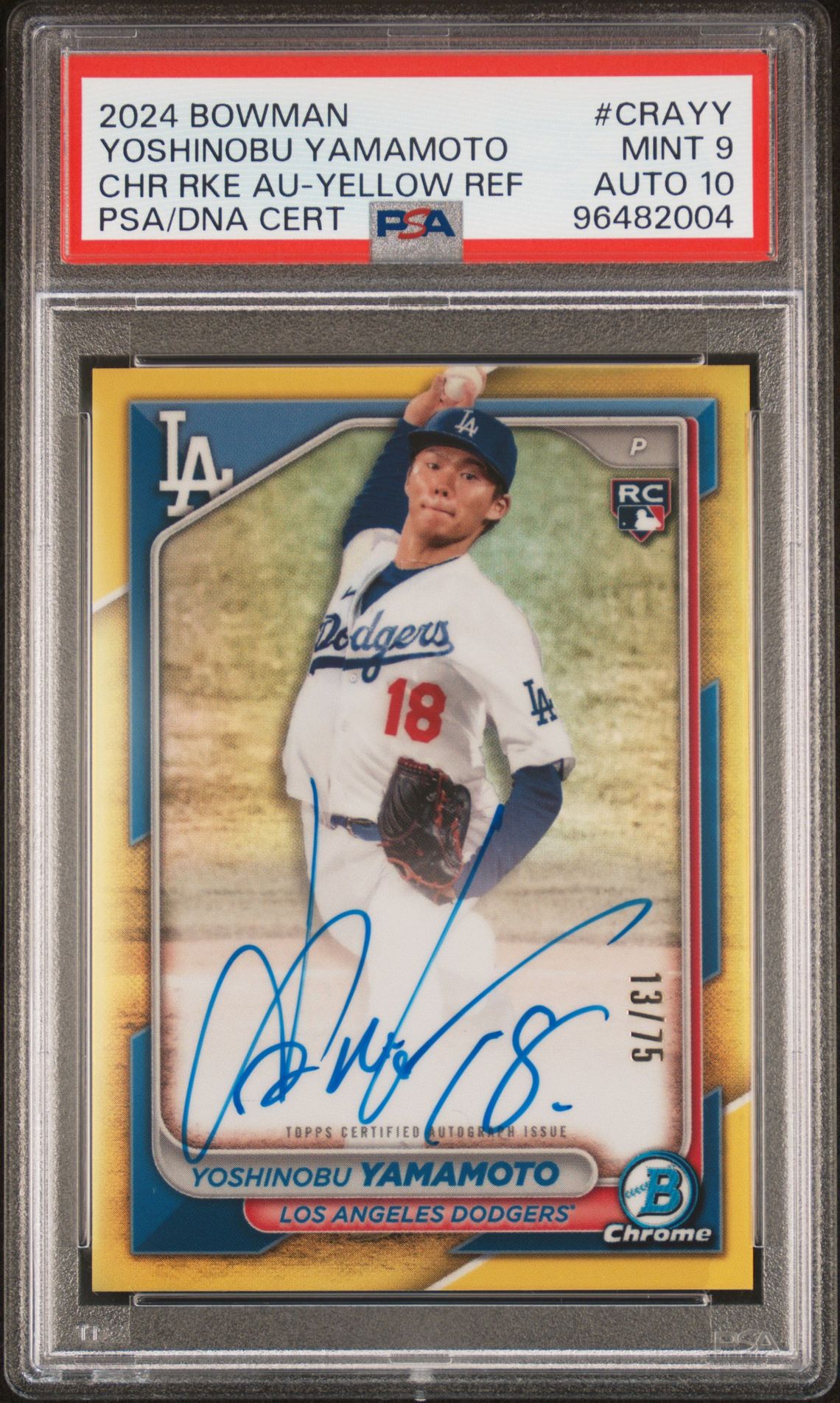 2024 Bowman BOWMAN CHROME ROOKIE AUTOGRAPHS CHR RKE AU-YELLOW REF #CRAYY Yoshinobu Yamamoto front