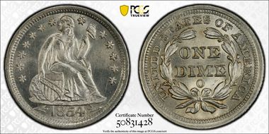 1854-O 10C MS66+