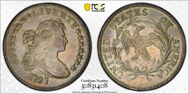 1797 $1 9x7 Stars, Large Letters AU55+ 