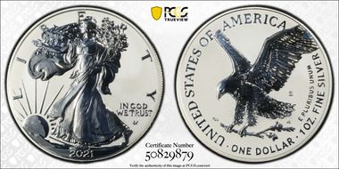 2021-S $1 Silver Eagle Rev PR - Type 2 Designer Edition PR70