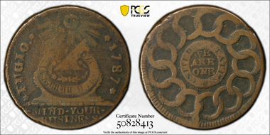 1787 Fugio 1C United States, 4 Cinq VG10BN