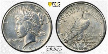 1921 $1 High Relief, Peace N1