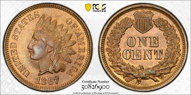 1867/67 1C MS65RB