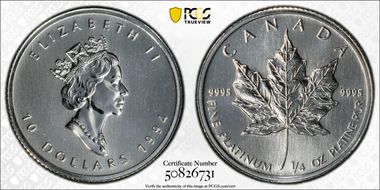 1994 $10 Maple Leaf/Pt MS69