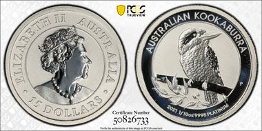 2021-P $15 Kookaburra Pt MS70