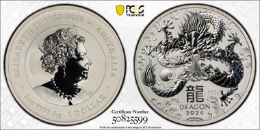 2024-P125 $1 Year of the Dragon Ag MS69