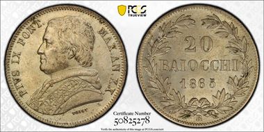 1865-R 20 B Anno XX Berman-3314  Ag MS65