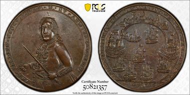 1739 AE Medal Admiral Vernon, A-C PBv 31-CC AU58