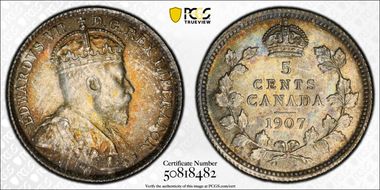1907 5C Wide Date MS66