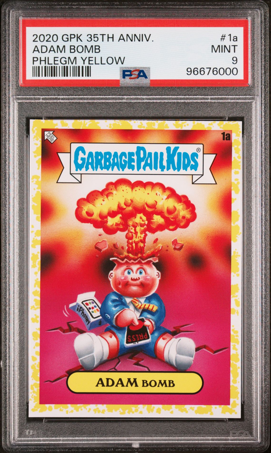 2020 Topps GARBAGE PAIL KIDS 35TH ANNIVERSARY PHLEGM YELLOW #1A Adam Bomb front