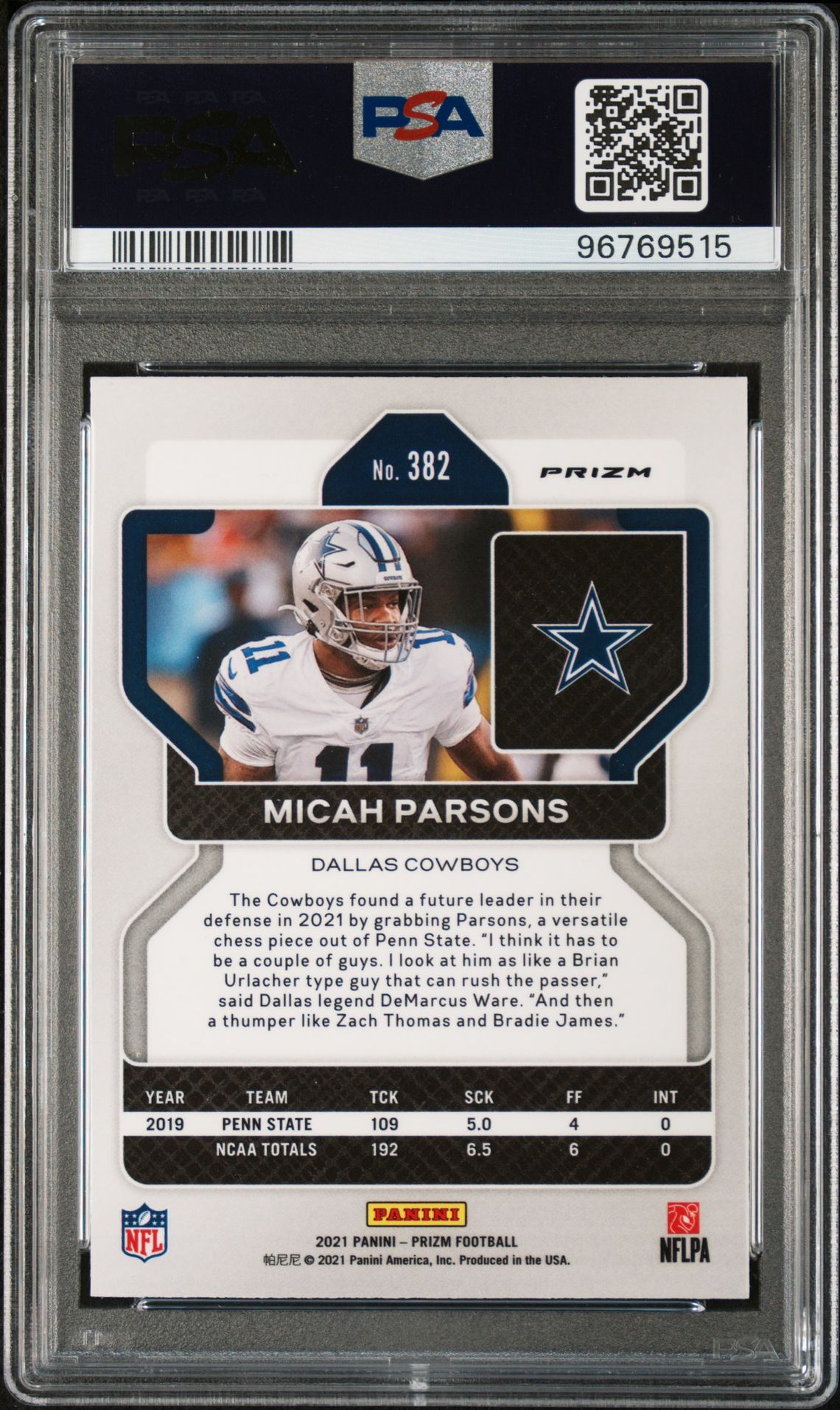 2021 Panini Prizm Micah Parsons #382 (Disco Prizm) Nm-Mt 8 back