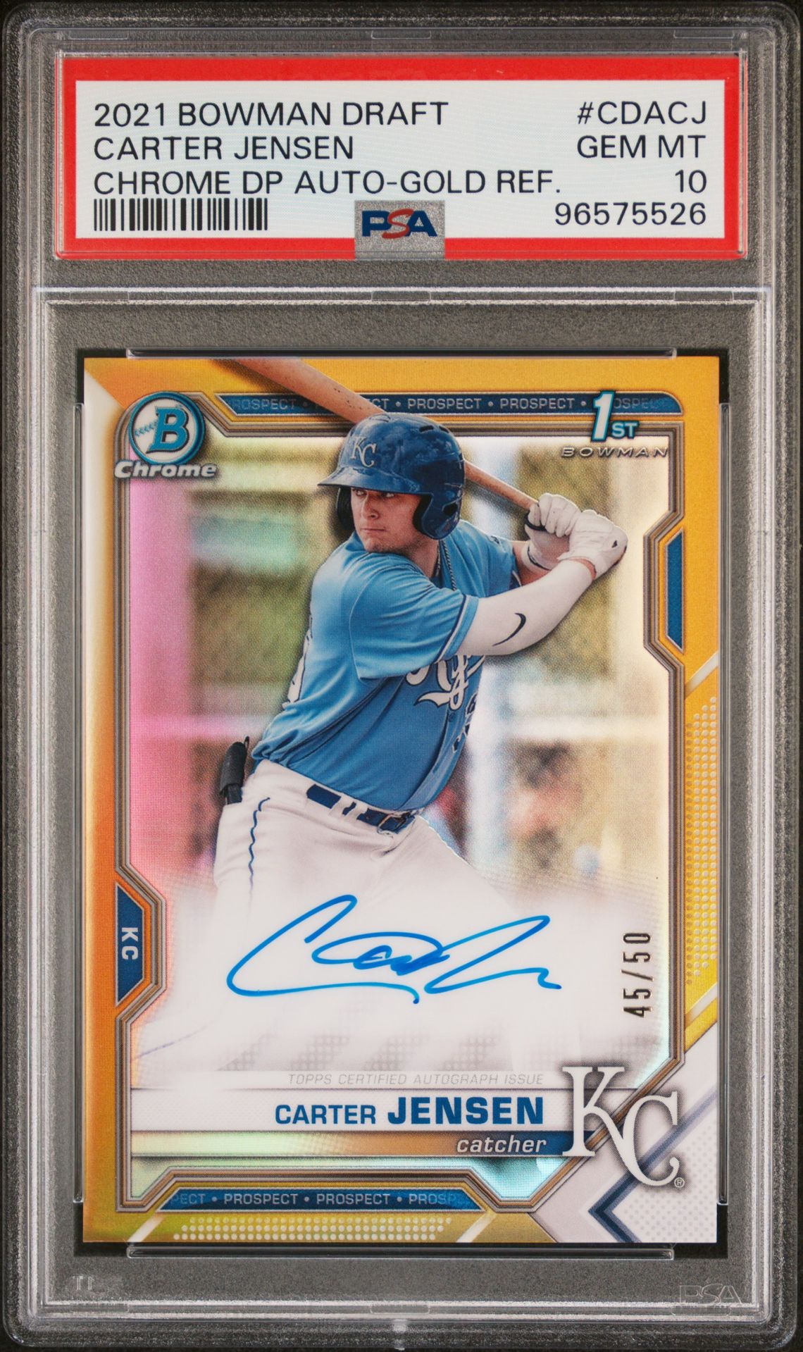 2021 Bowman BOWMAN DRAFT CHROME DRAFT PICK AUTOGRAPHS CHROME DP AUTO-GOLD REF. #CDACJ Carter Jensen front