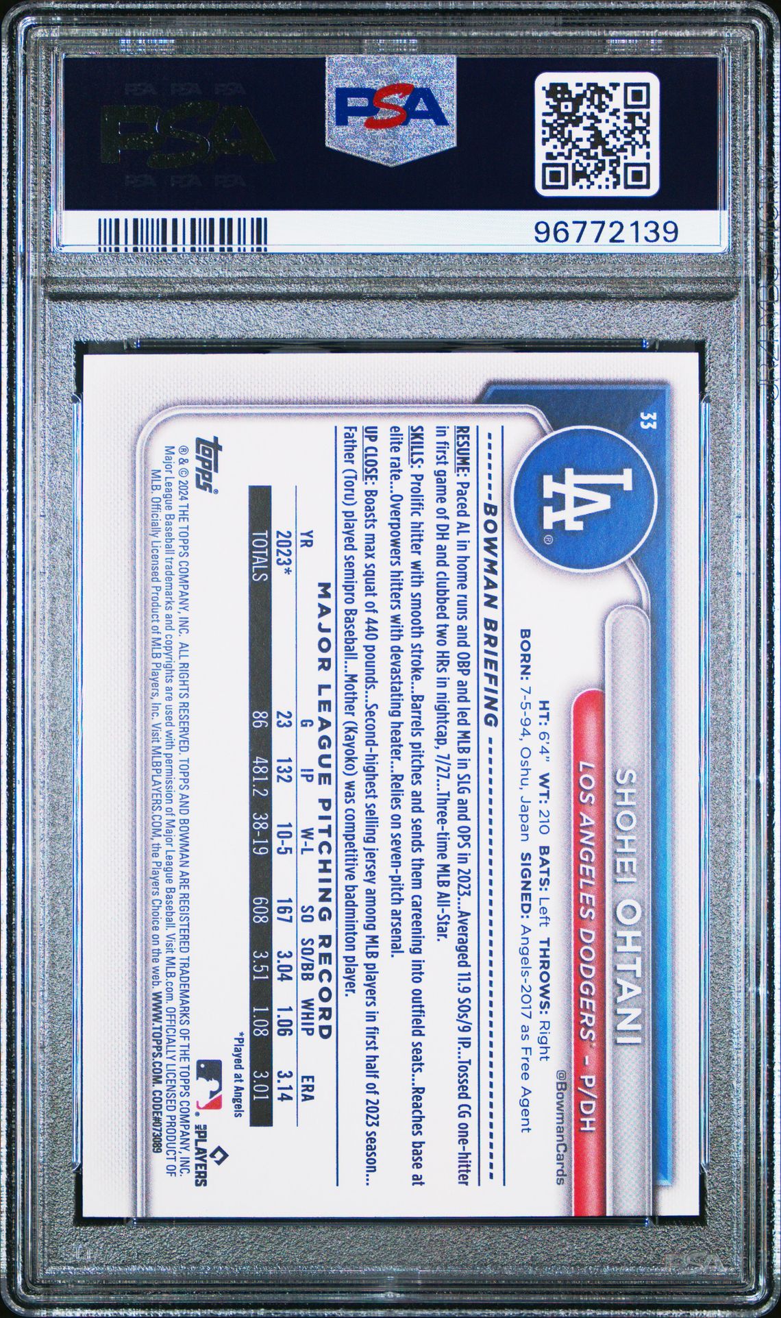 2024 Bowman Shohei Ohtani #33 Mint 9 back