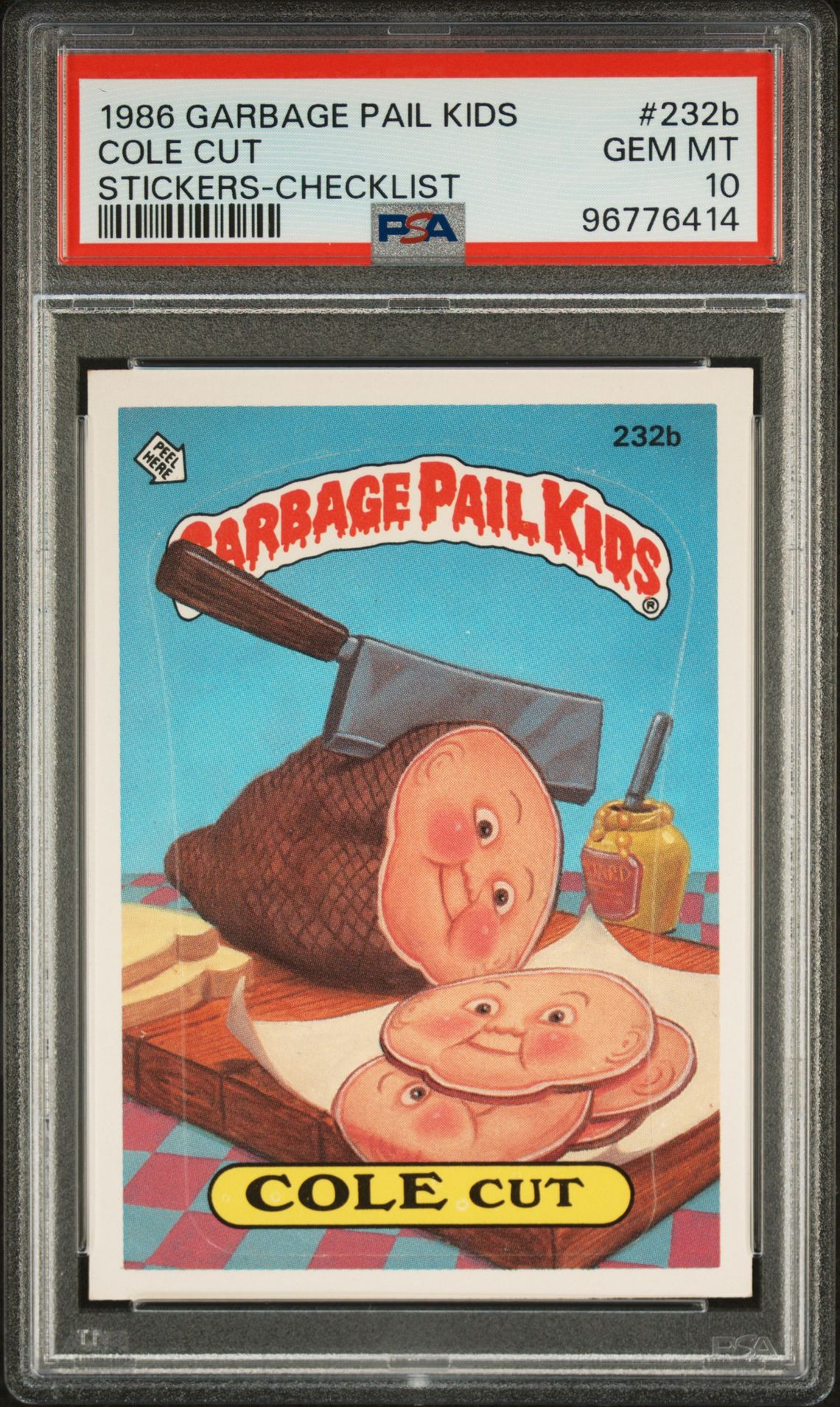 1986 Topps GARBAGE PAIL KIDS STICKERS CHECKLIST #232B Cole Cut front