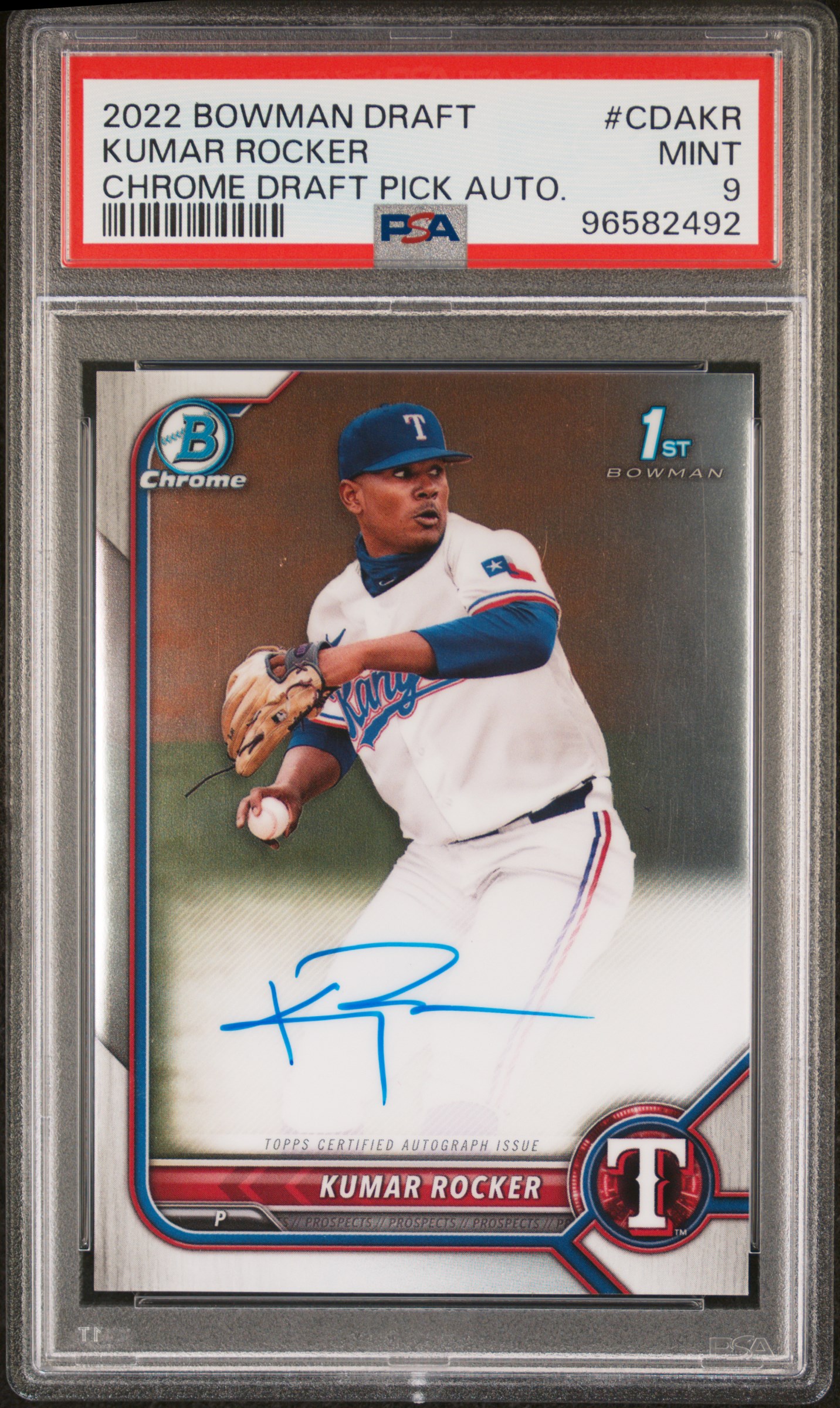 2022 Bowman Draft Chrome Draft Pick Autographs Kumar Rocker #Cdakr (Chrome Draft Pick Auto.) Mint 9 back