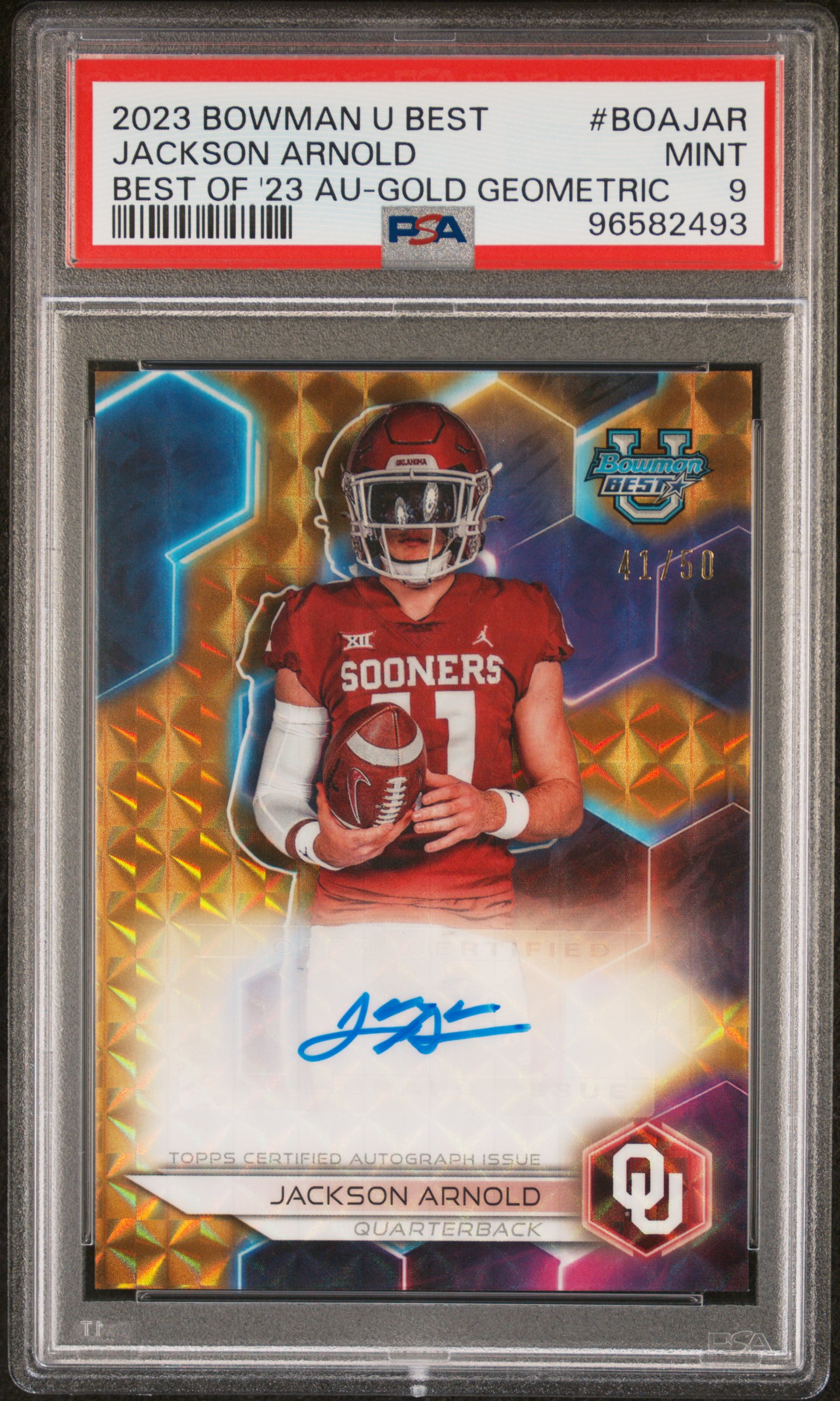 2023 Bowman University Best Best Of 2023 Autographs Jackson Arnold #Boajar (Best Of '23 Au-Gold Geometric) Mint 9 back