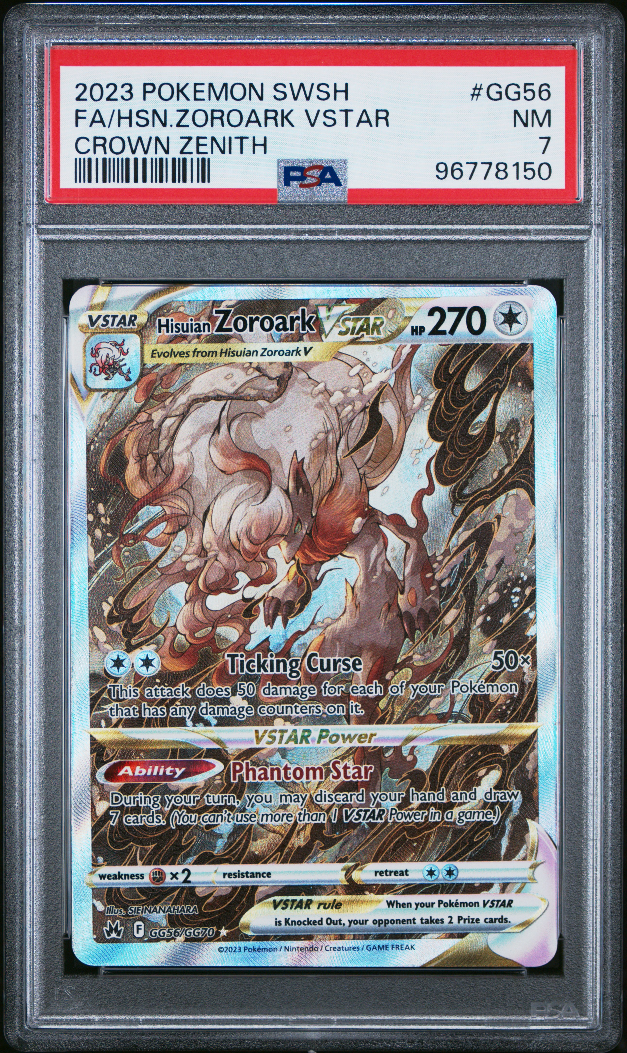 2023 #Gg56 Full Art/Hisuian Zoroark Vstar PSA 7 Sword And Shield Crown Zenith