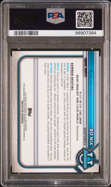 2021 Bowman University Chrome Prospects Bo Nix #8 (Chr.prospects-Pink Ref.) Mint 9 back