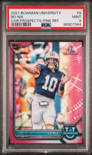 2021 Bowman University Chrome Prospects Bo Nix #8 (Chr.prospects-Pink Ref.) Mint 9 front