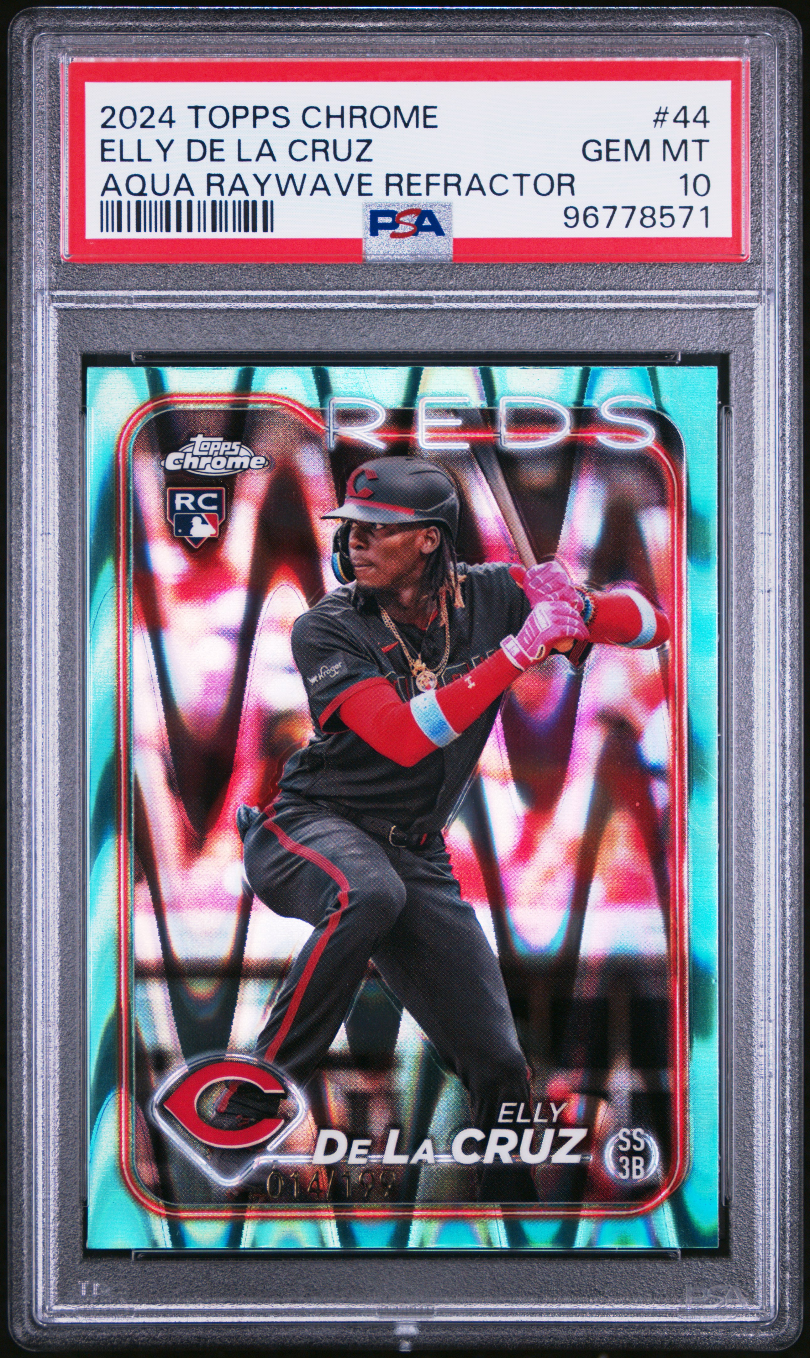 2024 Topps Chrome Elly De La Cruz #44 (Aqua Raywave) Gem Mt 10 front