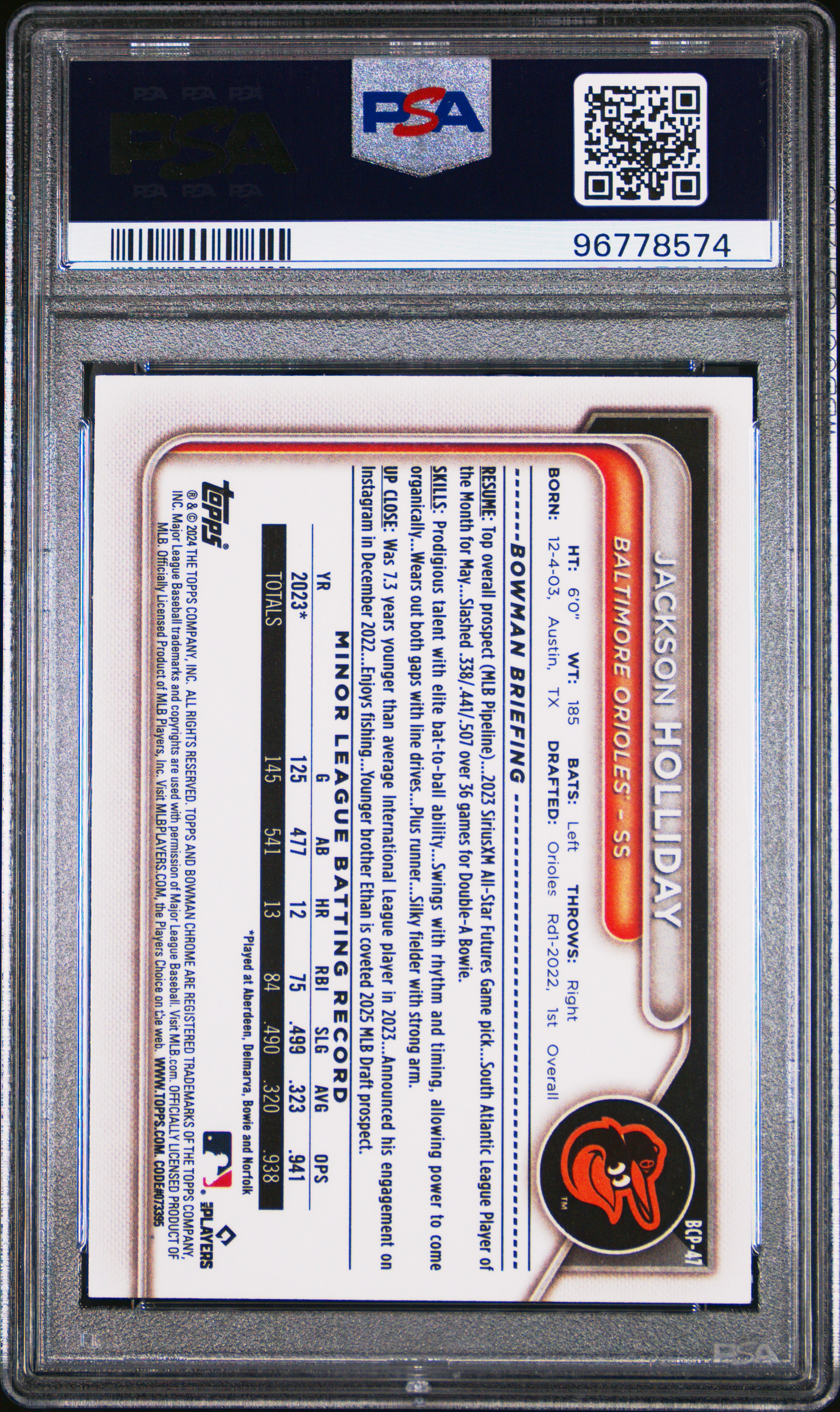 2024 Bowman Mega Box Chrome Prospects Jackson Holliday #47 (Chrome-Prospects-Sp) Gem Mt 10 back