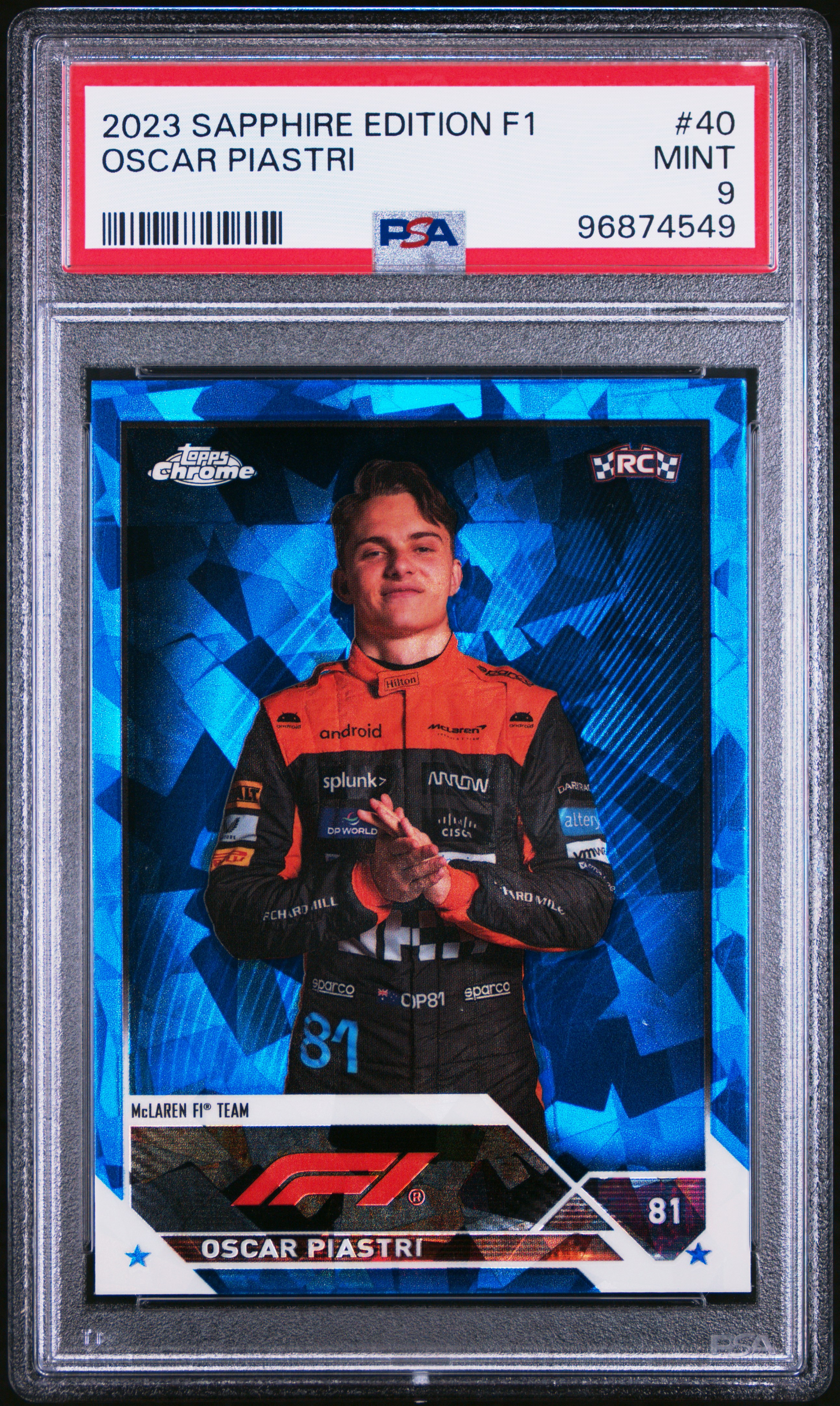 2023 Topps Chrome Formula 1 Sapphire Edition Oscar Piastri #40 Mint 9 front