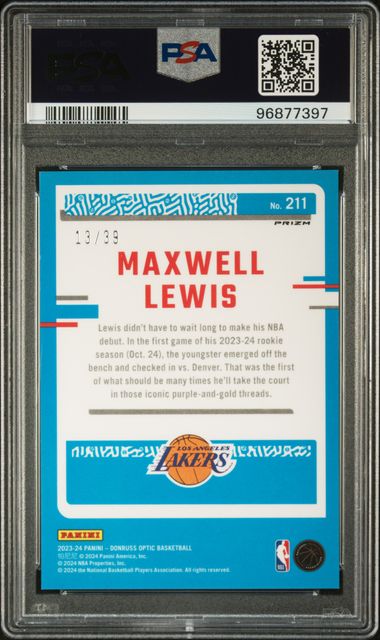 2023 Panini Donruss Optic Maxwell Lewis #211 (Black Velocity) Gem Mt 10 back