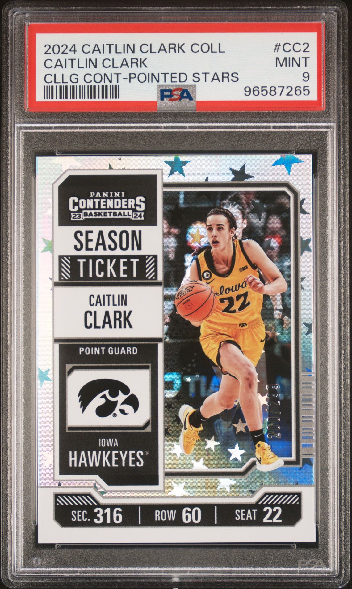 2024 Panini Caitlin Clark Collection College Contenders Caitlin Clark #Cc2 (Cllg Cont-Pointed Stars) Mint 9 front