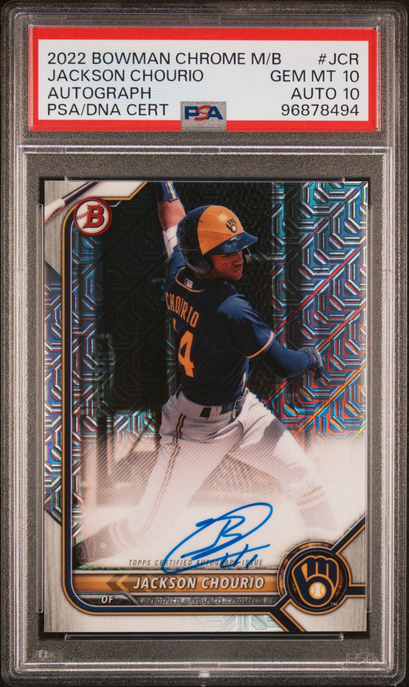 2022 Bowman Chrome Mega Box Autographs Jackson Chourio #JCR PSA 10 Auto 10