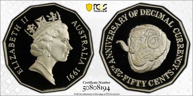 1991 50C Decimal Currency CuNi PR69DCAM