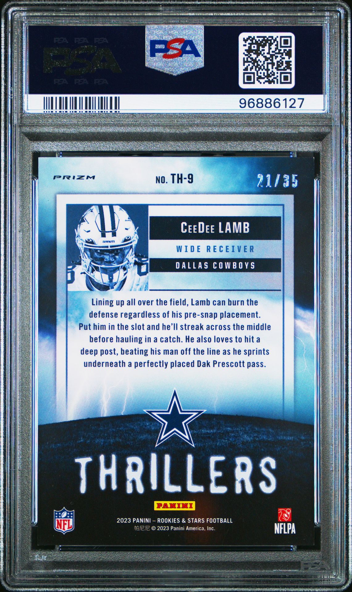 2023 Panini Rookies & Stars Thrillers Ceedee Lamb #Th9 (Thrillers-Purple) Mint 9 back