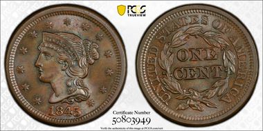 1845 1C Newcomb 13 MS65BN