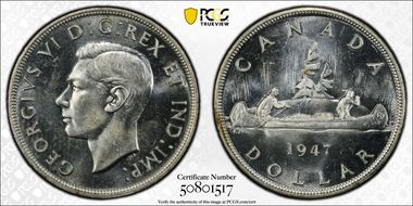 1947 S$1 Pointed 7 Quadrupled HP MS64