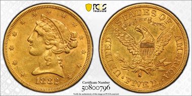 1882-S $5 AU53