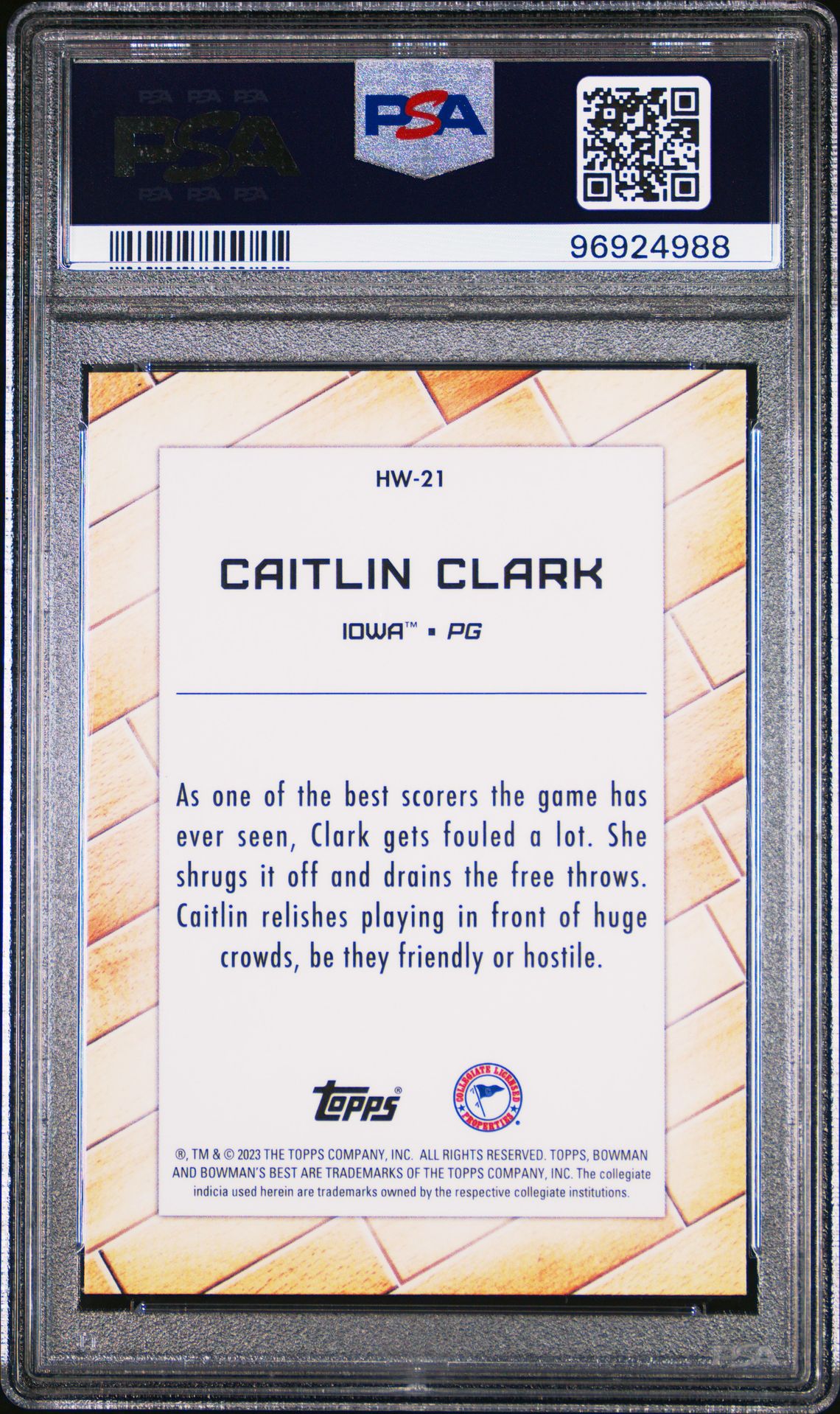 2022 Bowman University Best Hardwood Warriors Caitlin Clark #Hw21 Mint 9 back