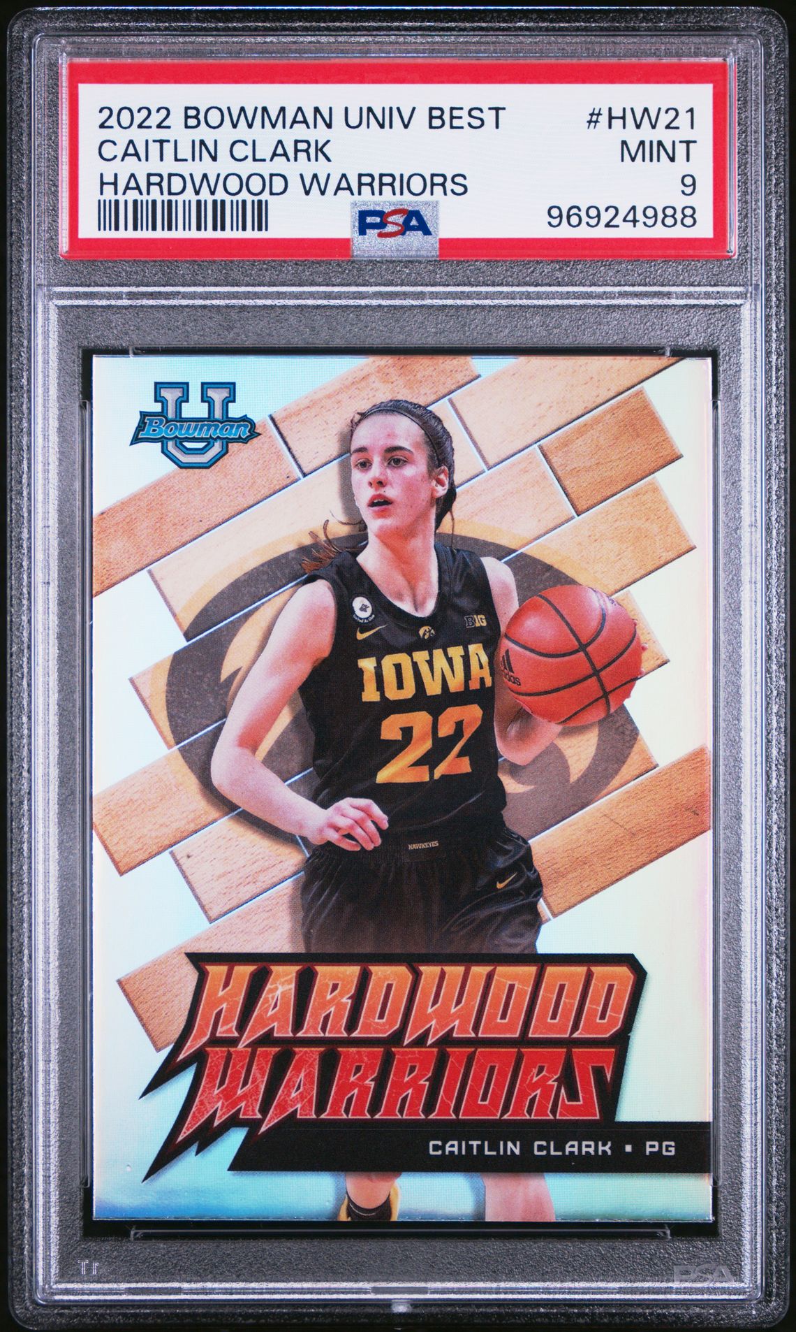 2022 Bowman University Best Hardwood Warriors Caitlin Clark #Hw21 Mint 9 front